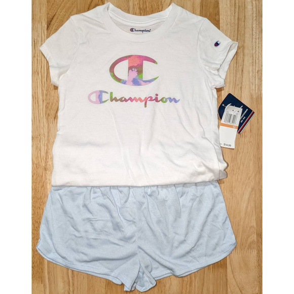 Champion Girls 2pc Blue Short & Logo Script Tee Set Size 6/8 - Picture 2 of 10